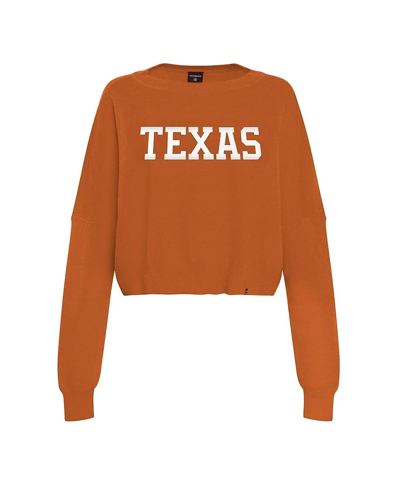 Hype And Vice Women's Burnt Orange Texas Longhorns Oversized Cropped Ivy Knit Pullover Sweater