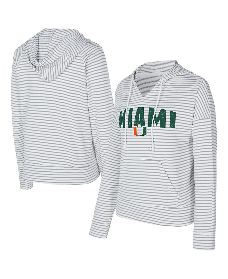 Concepts Sport Men's White/Gray Miami Hurricanes French Terry Striped V-Neck Pullover Hoodie