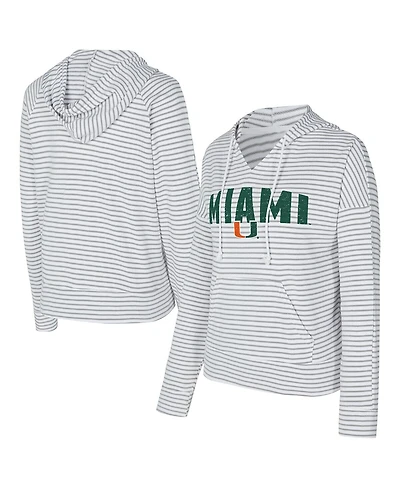 Concepts Sport Men's White/Gray Miami Hurricanes French Terry Striped V-Neck Pullover Hoodie