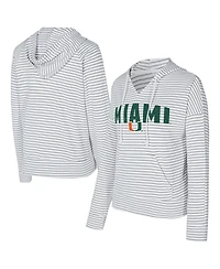 Concepts Sport Men's White/Gray Miami Hurricanes French Terry Striped V-Neck Pullover Hoodie