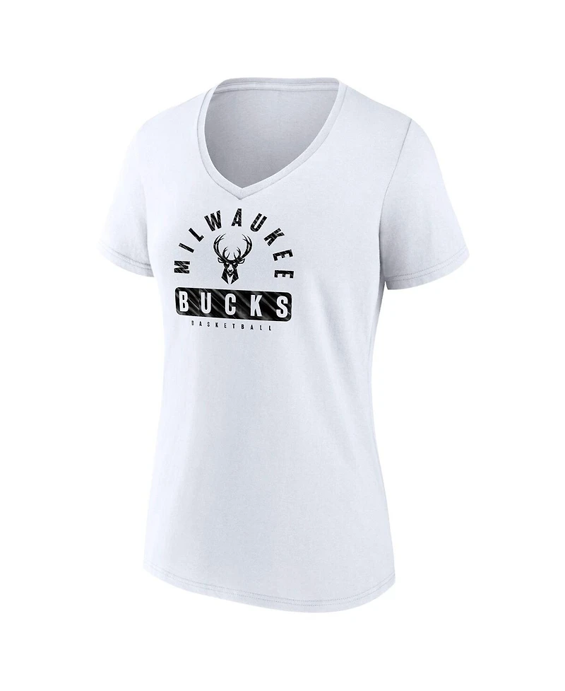Fanatics Women's White Milwaukee Bucks Bench Warmer V-Neck T-Shirt