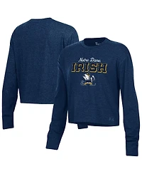 Under Armour Women's Heather Navy Notre Dame Fighting Irish Essentials Icon Ultra-Soft Cropped Long Sleeve Tri-Blend Performance T-Shirt