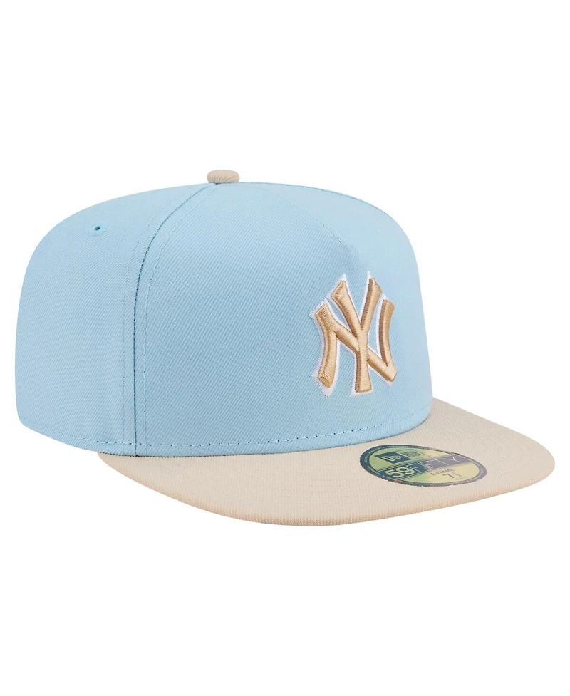 New Era Men's Light Blue/Cream York Yankees Two-Tone Color Pack A-Frame 59FIFTY Fitted Hat