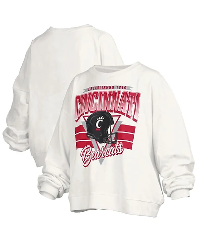 Pressbox Women's White Cincinnati Bearcats Oversized Janice Retro Waist-Length Pullover Sweatshirt