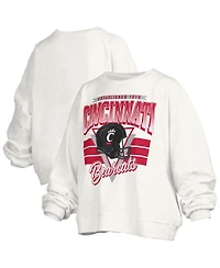 Pressbox Women's White Cincinnati Bearcats Oversized Janice Retro Waist-Length Pullover Sweatshirt