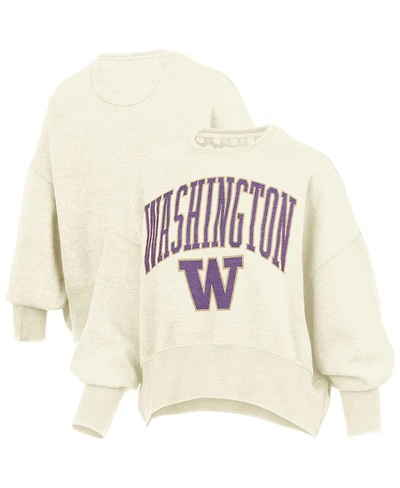 Pressbox Women's Natural Washington Huskies Oversized Waist-Length Crewneck Sweatshirt