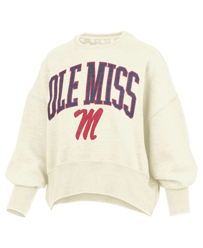Pressbox Women's Natural Ole Miss Rebels Oversized Waist-Length Crewneck Sweatshirt