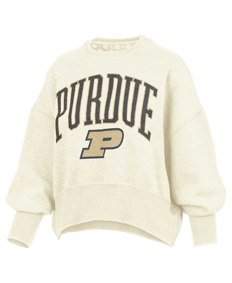Pressbox Women's Natural Purdue Boilermakers Oversized Waist-Length Crewneck Sweatshirt