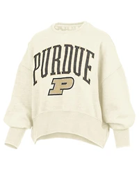 Pressbox Women's Natural Purdue Boilermakers Oversized Waist-Length Crewneck Sweatshirt