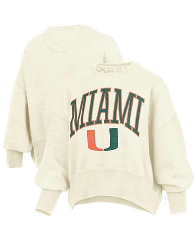 Pressbox Women's Natural Miami Hurricanes Oversized Waist-Length Crewneck Sweatshirt
