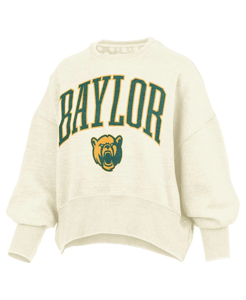 Pressbox Women's Natural Baylor Bears Oversized Waist-Length Crewneck Sweatshirt