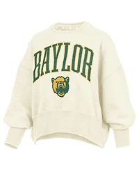 Pressbox Women's Natural Baylor Bears Oversized Waist-Length Crewneck Sweatshirt