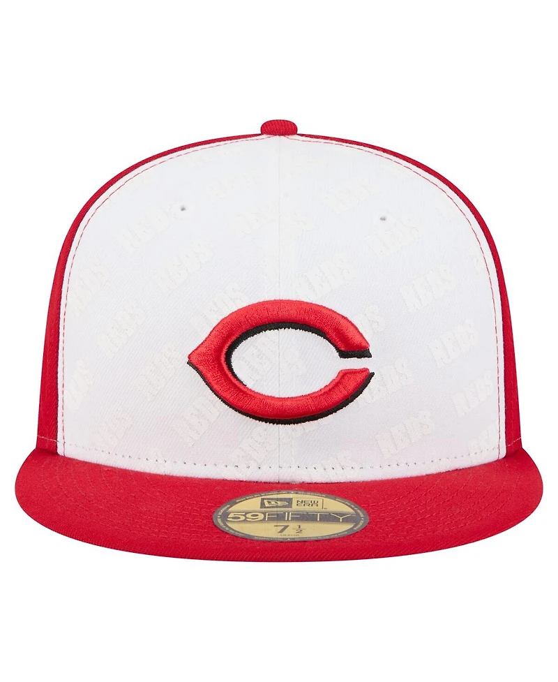 New Era Men's White/Red Cincinnati Reds Repeat 59FIFTY Fitted Hat