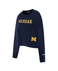 Pro Standard Women's Navy Michigan Wolverines Sequin Boxy Cropped Pullover Sweatshirt