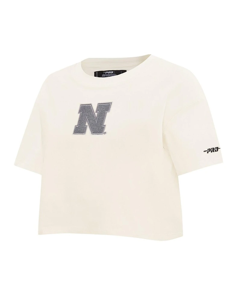 Pro Standard Women's Cream Nebraska Huskers Reverse French Terry Boxy Cropped T-Shirt