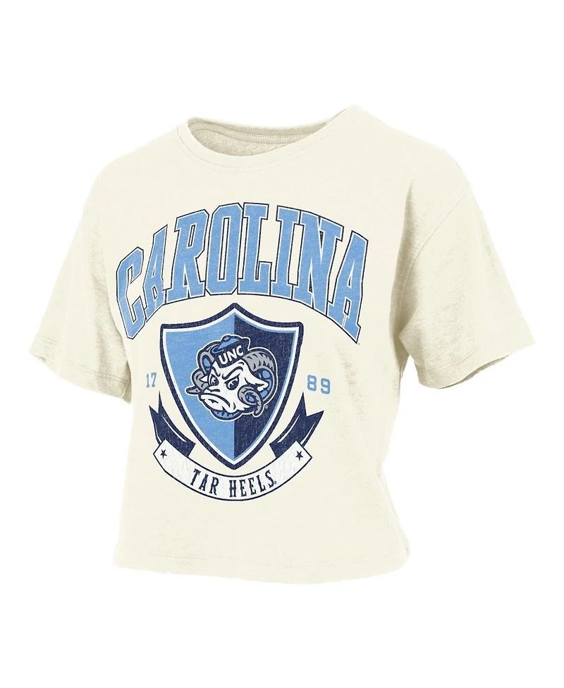 Pressbox Women's Cream North Carolina Tar Heels Buckler Vintage Cropped T-Shirt