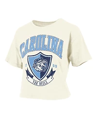 Pressbox Women's Cream North Carolina Tar Heels Buckler Vintage Cropped T-Shirt