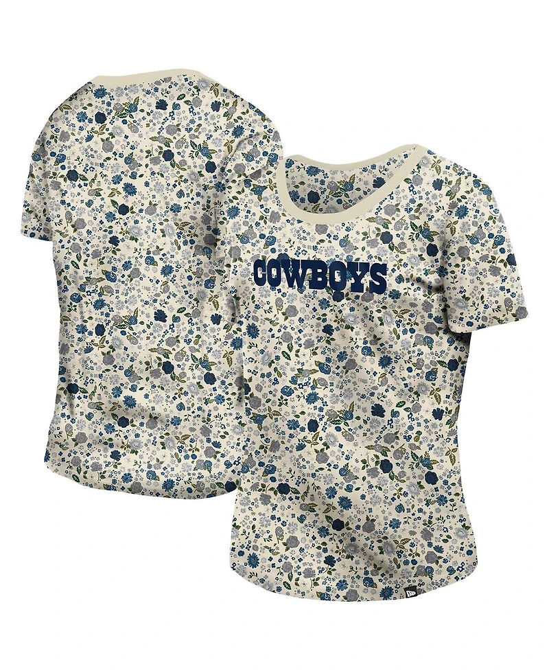 New Era Women's Cream Dallas Cowboys Glam Game Floral T-Shirt