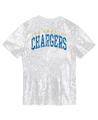 Outerstuff Big Girls White Los Angeles Chargers Wordmark Sequin V-Neck Top