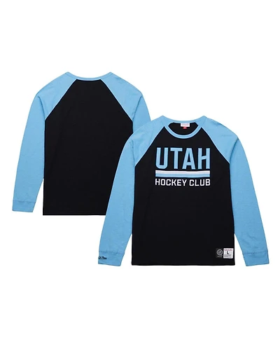 Mitchell & Ness Men's Black/Light Blue Utah Mammoth Legendary Slub Long Sleeve Raglan T-Shirt