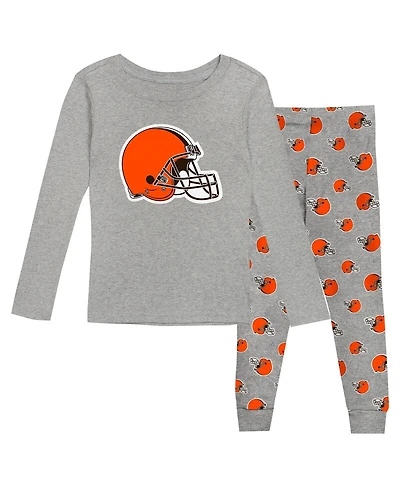 Outerstuff Toddler 2-Piece Heather Gray Cleveland Browns Long Sleeve T-Shirt and Pants Sleep Set