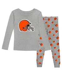 Outerstuff Toddler 2-Piece Heather Gray Cleveland Browns Long Sleeve T-Shirt and Pants Sleep Set
