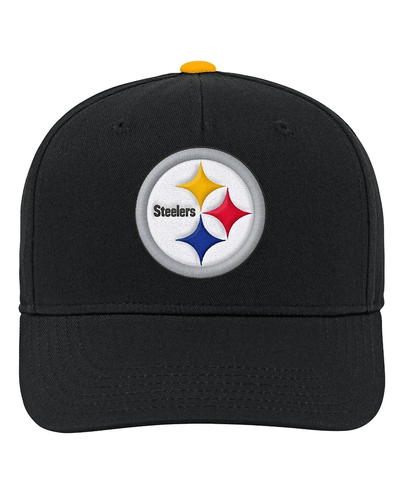Outerstuff Big Boys and Girls Black Pittsburgh Steelers Team Pre-Curved Adjustable Hat