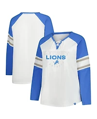 Fanatics Women's White Detroit Lions Plus Redzone Lace Up Long Sleeve T-Shirt