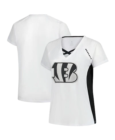 Fanatics Women's White Cincinnati Bengals Plus Glitter Lace-Up V-Neck T-Shirt