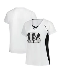 Fanatics Women's White Cincinnati Bengals Plus Glitter Lace-Up V-Neck T-Shirt