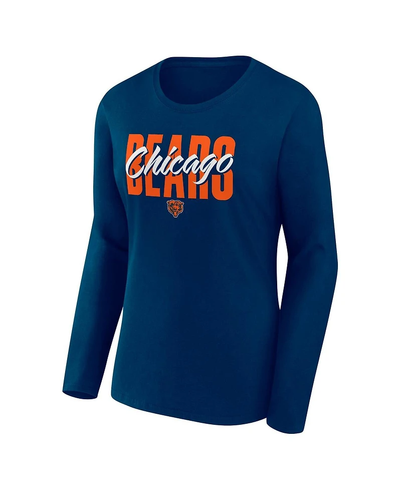Fanatics Women's Navy Chicago Bears Long Sleeve Scoop Neck T-Shirt
