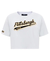 Pro Standard Women's White Pittsburgh Penguins Boxy Script Tail Cropped T-Shirt