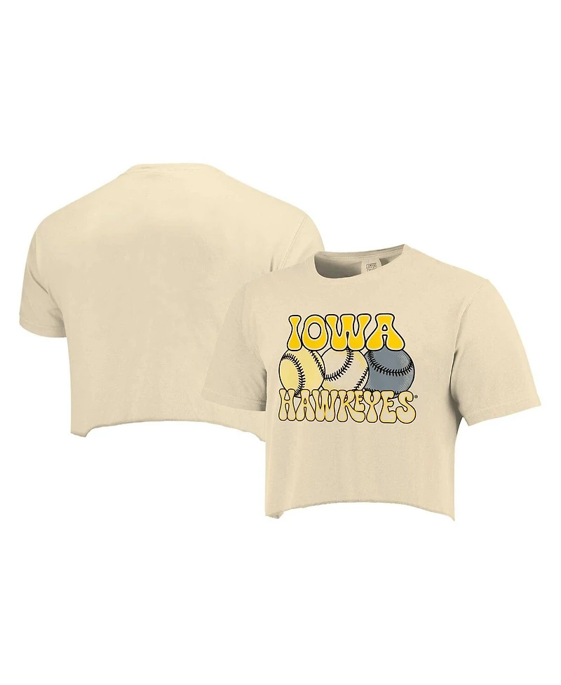 Image One Women's Natural Iowa Hawkeyes Comfort Colors Baseball Cropped T-Shirt