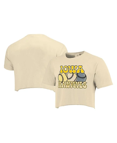 Image One Women's Natural Iowa Hawkeyes Comfort Colors Baseball Cropped T-Shirt