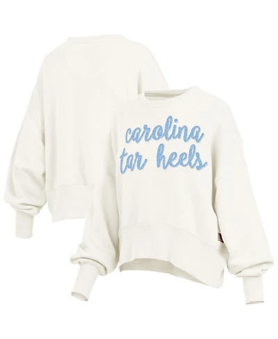 Pressbox Women's Cream North Carolina Tar Heels Oversized Chelsea Waist Length Pullover Sweatshirt
