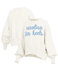 Pressbox Women's Cream North Carolina Tar Heels Oversized Chelsea Waist Length Pullover Sweatshirt