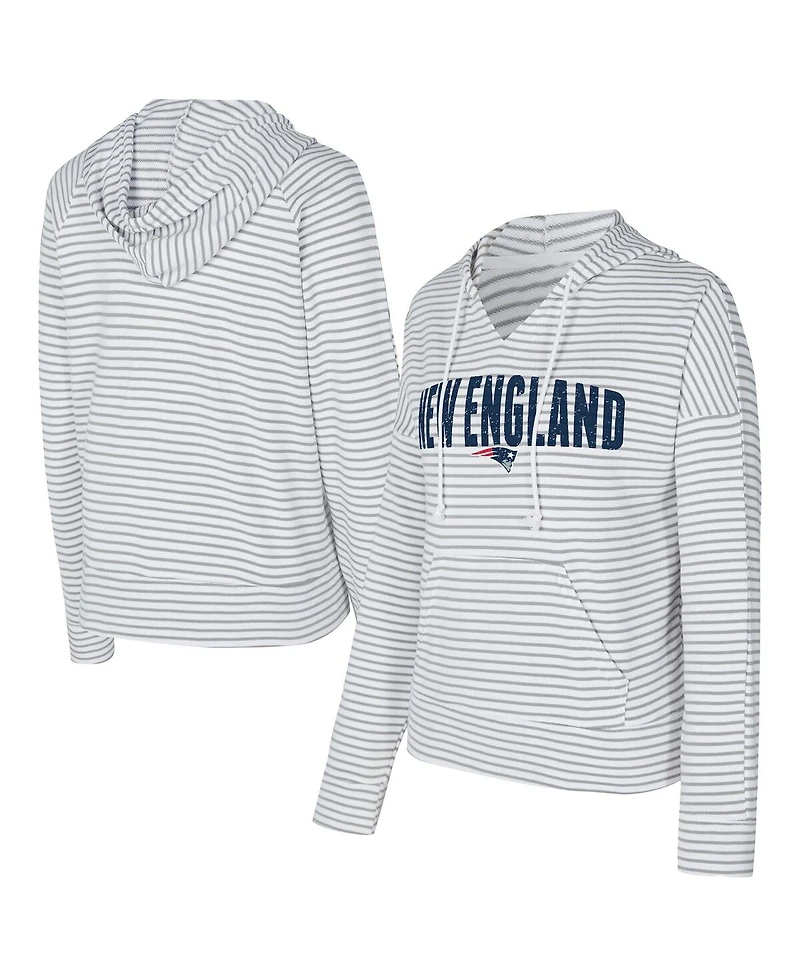 Concepts Sport Women's White/Gray New England Patriots Liftoff Striped Notch Neck Pullover Hoodie
