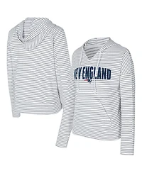 Concepts Sport Women's White/Gray New England Patriots Liftoff Striped Notch Neck Pullover Hoodie