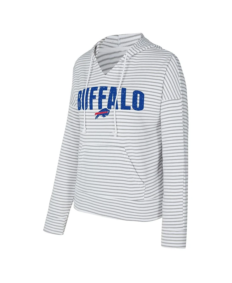 Concepts Sport Women's White/Gray Buffalo Bills Liftoff Striped Notch Neck Pullover Hoodie
