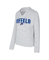 Concepts Sport Women's White/Gray Buffalo Bills Liftoff Striped Notch Neck Pullover Hoodie