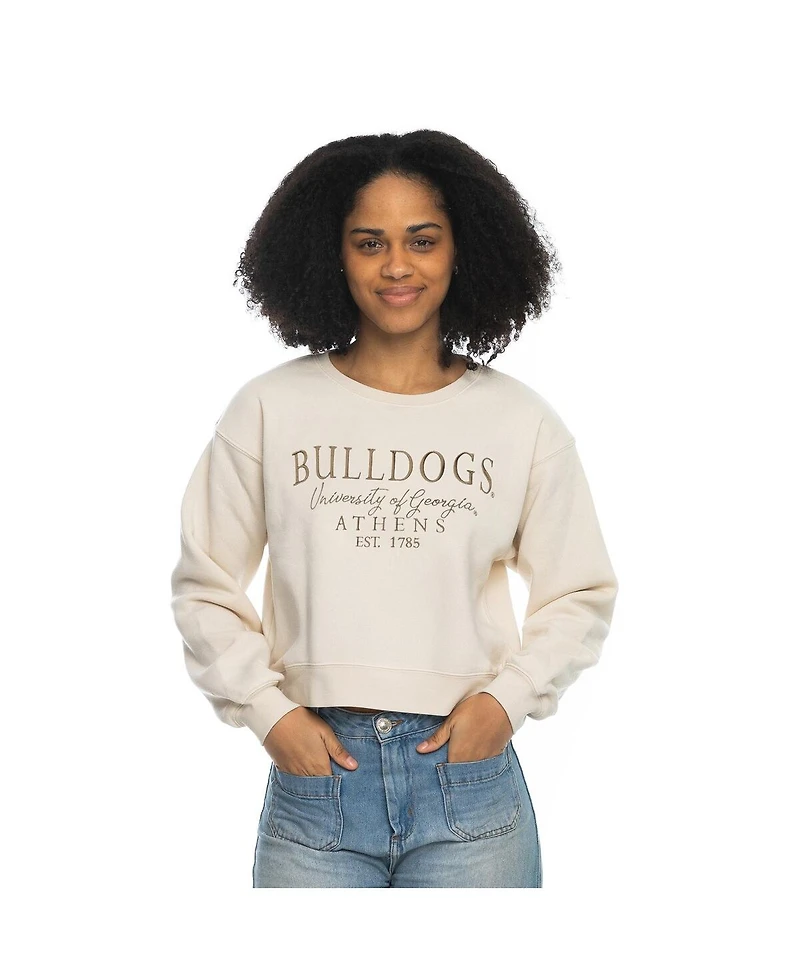 ZooZatz Women's Tan Georgia Bulldogs Cropped Crewneck Sweatshirt