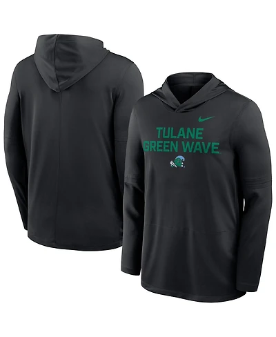 Nike Men's Black Tulane Green Wave Sideline Dri-fit Lightweight Hooded Sweatshirt