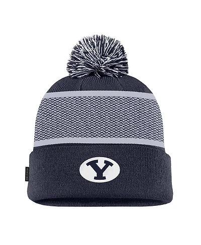 Nike Big Boys and Girls Navy Byu Cougars 2024 Sideline Peak Cuffed Knit with Pom Hat