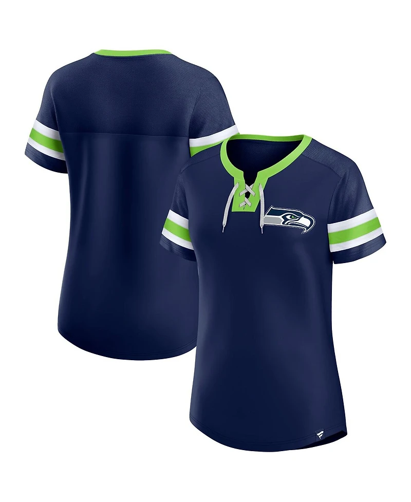 Fanatics Women's College Navy Seattle Seahawks Lace-Up Bling T-Shirt