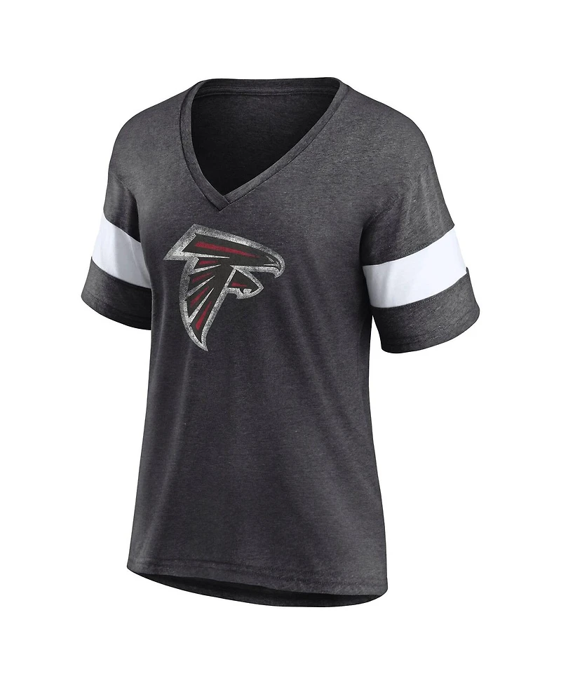 Fanatics Women's Heathered Charcoal/White Atlanta Falcons Distressed Team Tri-Blend V-Neck T-Shirt