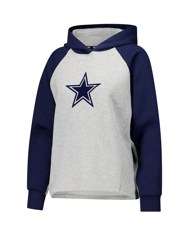 Dkny Sport Women's Gray/Navy Dallas Cowboys Joy Cropped Raglan Pullover Hoodie