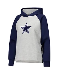 Dkny Sport Women's Gray/Navy Dallas Cowboys Joy Cropped Raglan Pullover Hoodie