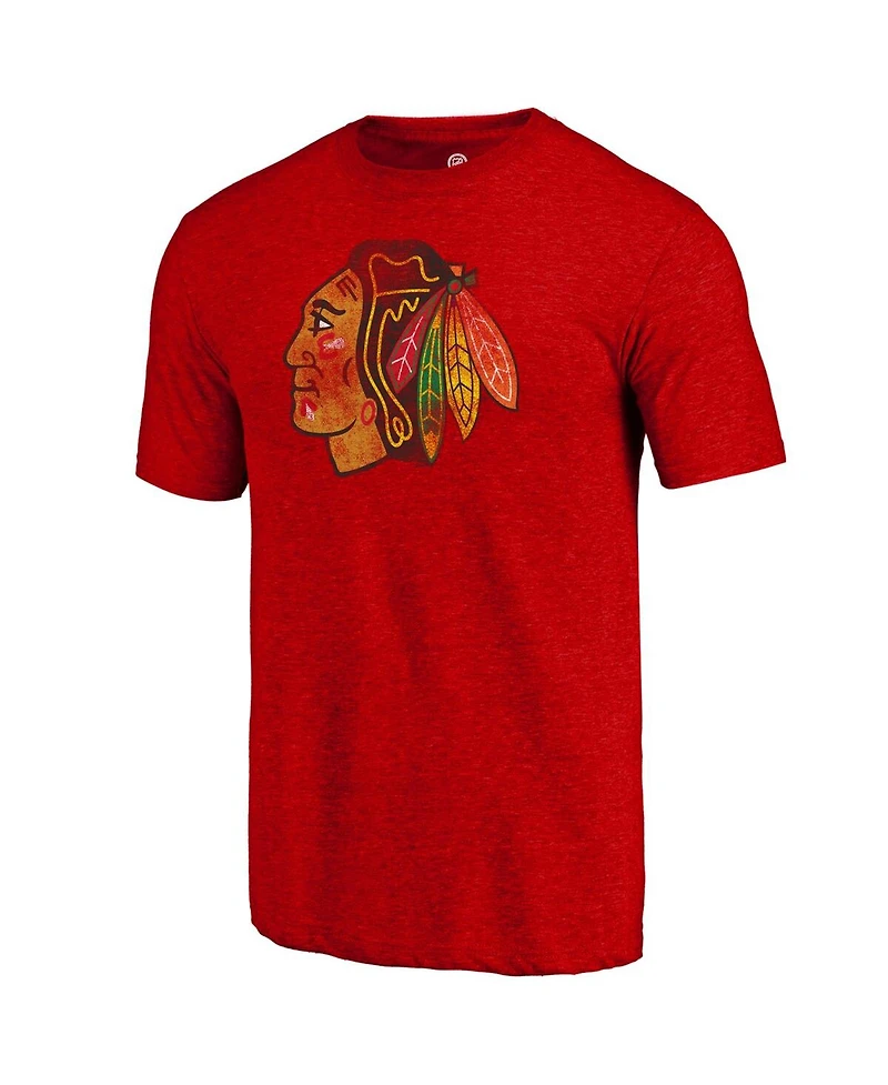 Fanatics Mto Label Men's Red Chicago Blackhawks Distressed Tri-Blend T-Shirt
