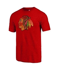 Fanatics Mto Label Men's Red Chicago Blackhawks Distressed Tri-Blend T-Shirt