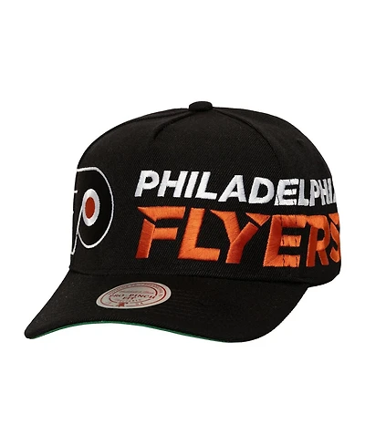 Mitchell & Ness Men's Black Philadelphia Flyers Busted Logo Wordmark Wrap-Around Pro Pinch Adjustable Hat